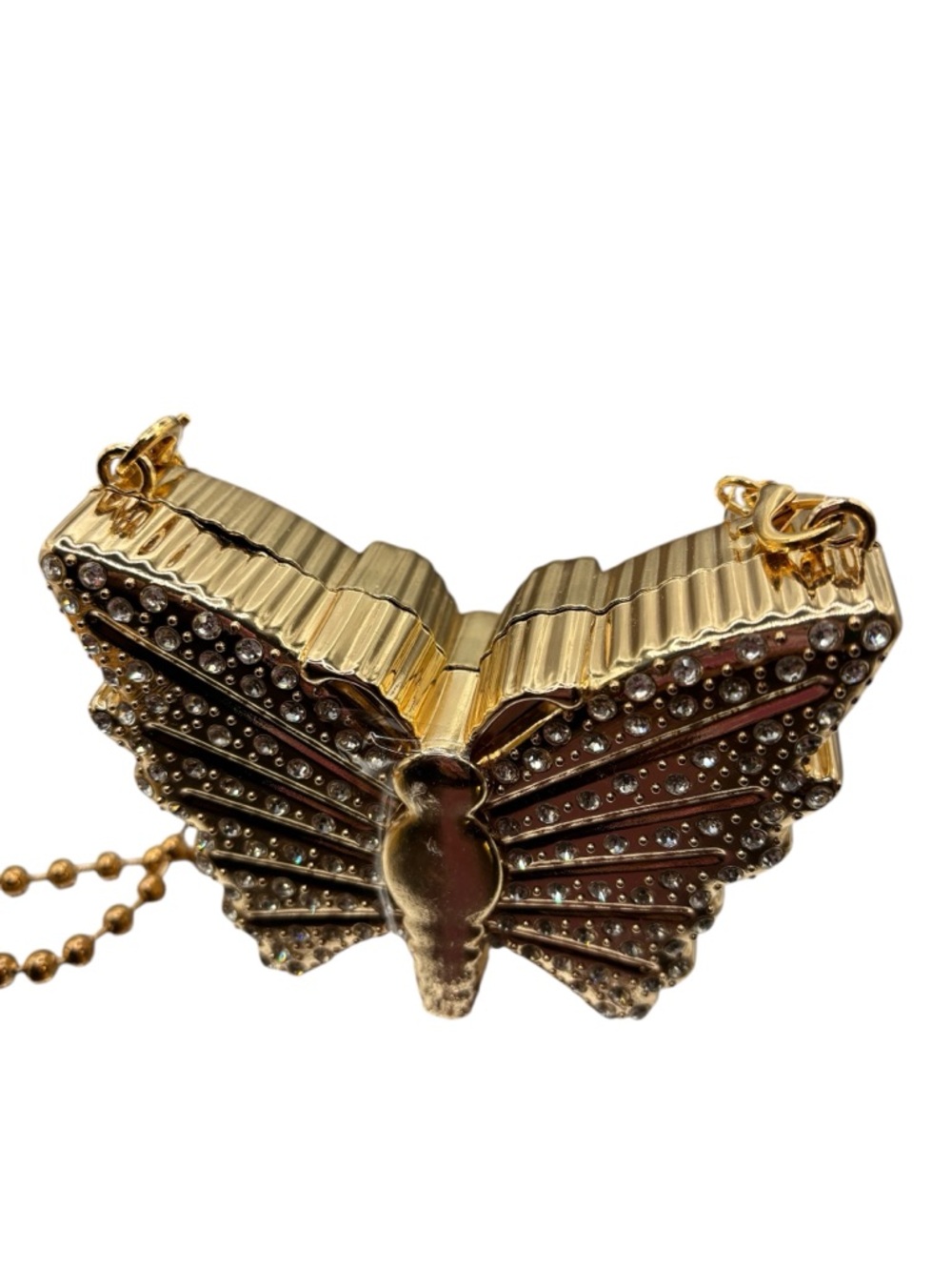 Gold Butterfly Pendant Necklace with Rhinestones